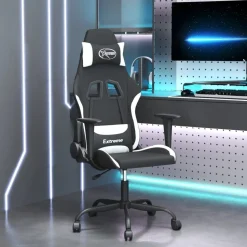 vidaXL Gamingstol med massage svart och vit tyg