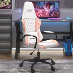 vidaXL Gamingstol vit och rosa konstläder