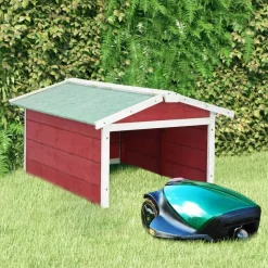 vidaXL Garage för robotgräsklippare 72x87x50 cm röd och vit granträ