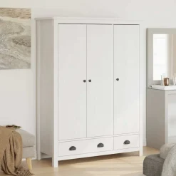 vidaXL Garderob 3 dörrar Hill vit 127x50x170 cm massiv furu