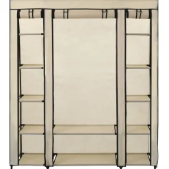 Best vidaXL Garderob med fack och stänger gräddvit 150x45x176 cm tyg Kräm