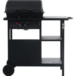 Outlet vidaXL Gasolgrill med sidobord i 3 nivåer Svart
