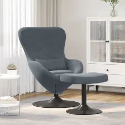 New vidaXL Äggstol med Fotpall Sammet Mörkgrå