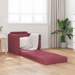 Outlet vidaXL Golvbäddsoffa 2-i-1 112x174x55 cm tyg Vinröd