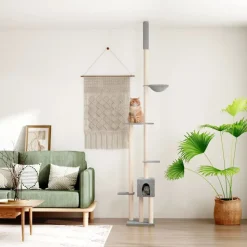 vidaXL Golv-till-tak klösträd ljusgrå 258,5-284,5 cm