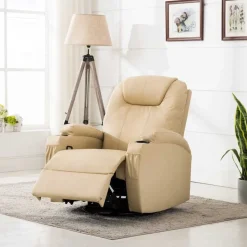 vidaXL Gungande massagefåtölj justerbar gräddvit konstläder