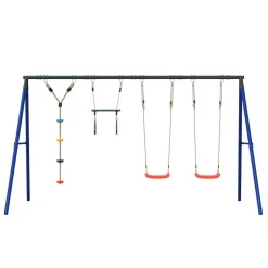 Outlet vidaXL Gungställning med gungor, trapets, klätterrep Röd