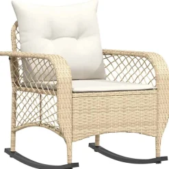 vidaXL Gungstol för trädgården med dynor beige konstrotting
