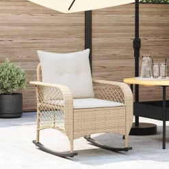 vidaXL Gungstol för trädgården med dynor beige konstrotting
