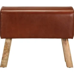 vidaXL Gymbänk 58 cm brun äkta skinn och massivt mangoträ