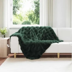 vidaXL Halkfri filt i konstgjord kaninfäll Olite Mörkgrön 130 x 150 cm