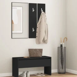 New vidaXL Hallmöbel set konstruerat trä Svart