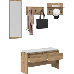 vidaXL Hallmöbelset med låda 4 pcs Artisan Ek Konstruerat trä