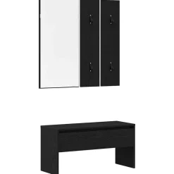 Best vidaXL Hallmöbelset med låda med spegel 4 pcs Konstruerat trä Svart ek