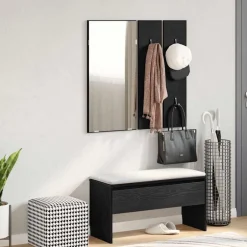Best vidaXL Hallmöbelset med låda med spegel 4 pcs Konstruerat trä Svart ek