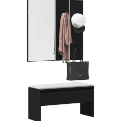 Best vidaXL Hallmöbelset med låda med spegel 4 pcs Konstruerat trä Svart ek