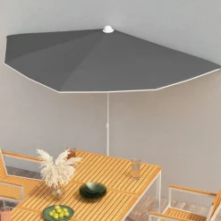 vidaXL Halvrunt parasoll med stång 180x90 cm antracit