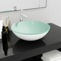 vidaXL Handfat härdat glas 42x14 cm vit