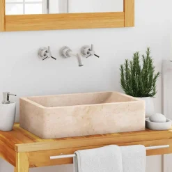 Outlet vidaXL Handfat 45x30x12 cm marmor gräddvit högglans Kräm