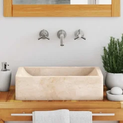 Outlet vidaXL Handfat 45x30x12 cm marmor gräddvit högglans Kräm
