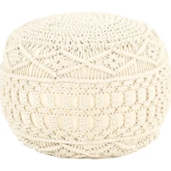 Online vidaXL Handgjord sittpuff makramé 45x30 cm bomull Vit