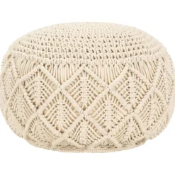 Best vidaXL Handgjord sittpuff makramé 45x30 cm bomull Vit