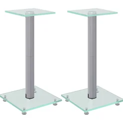 vidaXL Högtalarstativ 2 st härdat glas 1-pelardesign silver