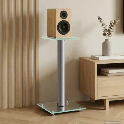 vidaXL Högtalarstativ 2 st härdat glas 1-pelardesign silver