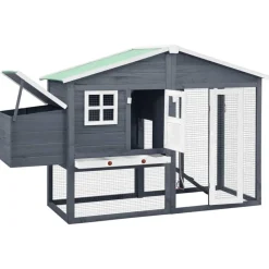 Clearance vidaXL Hönsbur med värprede och vit massivt granträ Grå