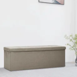 vidaXL Hopfällbar förvaringsbänk taupe konstlinne