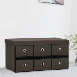 vidaXL Hopfällbar förvaringsbänk mörkbrun 76x38x38 cm konstlinne