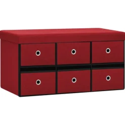 New vidaXL Hopfällbar förvaringsbänk 76x38x38 cm konstlinne Vinröd