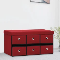 New vidaXL Hopfällbar förvaringsbänk 76x38x38 cm konstlinne Vinröd