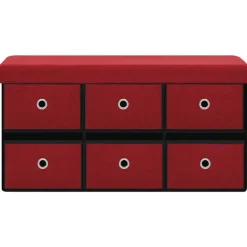 New vidaXL Hopfällbar förvaringsbänk 76x38x38 cm konstlinne Vinröd