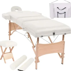 vidaXL Hopfällbar massagebänk 3 sektioner och pall 10 cm tjock vit