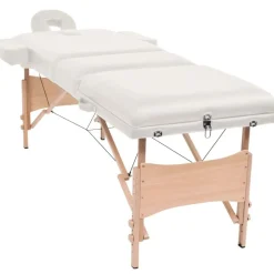vidaXL Hopfällbar massagebänk 3 sektioner och pall 10 cm tjock vit