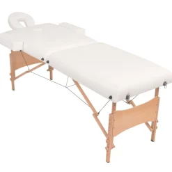 Online vidaXL Hopfällbar massagebänk 2 sektioner och pall set 10 cm tjock Vit