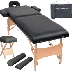 Discount vidaXL Hopfällbar massagebänk 2 sektioner och pall 10 cm tjock Svart