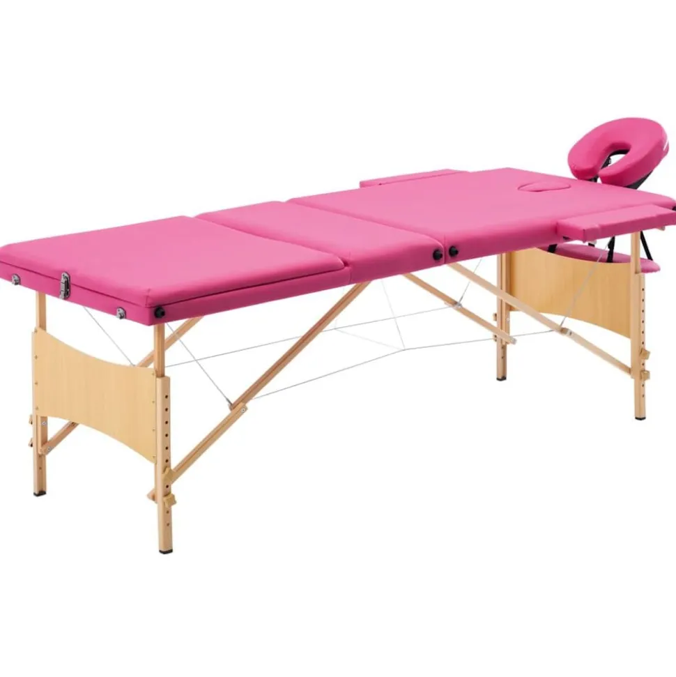 vidaXL Hopfällbar massagebänk 3 sektioner trä rosa