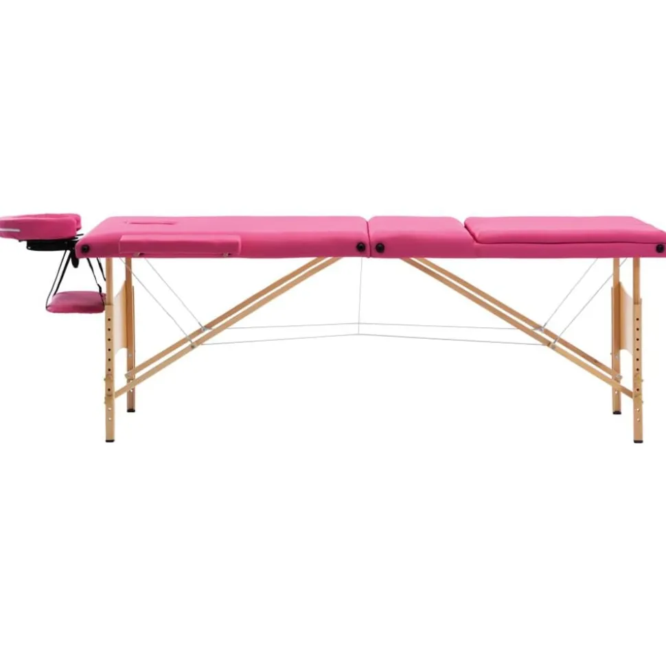 vidaXL Hopfällbar massagebänk 3 sektioner trä rosa
