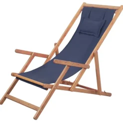 vidaXL Hopfällbar strandstol tyg och träram Blå