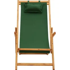 Best vidaXL Hopfällbar strandstol massivt eukalyptusträ och tyg Grön