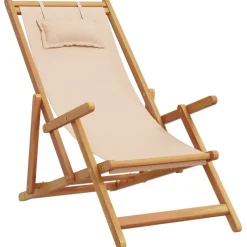 vidaXL Hopfällbar strandstol beige massivt eukalyptusträ och tyg