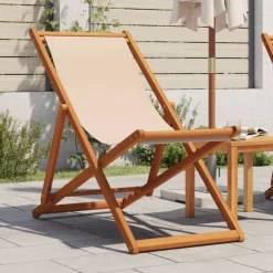 vidaXL Hopfällbar strandstol beige massivt eukalyptusträ och tyg