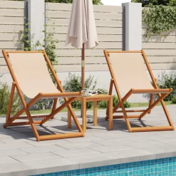 vidaXL Hopfällbar strandstol beige massivt eukalyptusträ och tyg