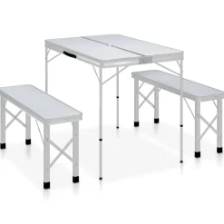 vidaXL Hopfällbart campingbord med 2 bänkar aluminium vit