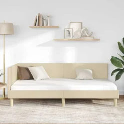 vidaXL Hörn Sängram med huvudgavel 80 cm x 200 cm Tyg och plywood Kräm