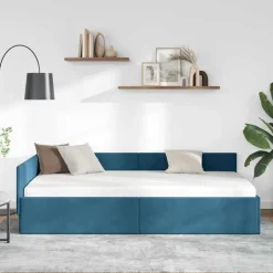 vidaXL Hörn Sängram med huvudgavel Blå 80 cm x 200 cm Sammet