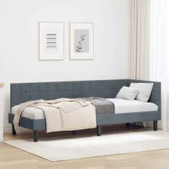 vidaXL Hörn Sängram med huvudgavel Mörkgrå 80 cm x 200 cm Sammet