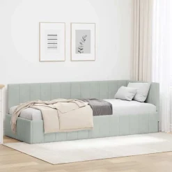 vidaXL Hörn Sängram med huvudgavel Ljusgrå 80 cm x 200 cm Sammet